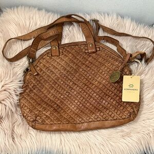 NWT Kompanero Brown Woven Leather Crossbody Bag